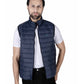 Men Navy Blue Quilted Short Body Slim-Fit Gilet Puffer Jacket