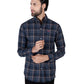 Men Blue Plaid Flannel Button Down Shirt