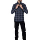 Men Blue Plaid Flannel Button Down Shirt