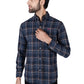 Men Blue Plaid Flannel Button Down Shirt