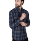 Men Blue Plaid Flannel Button Down Shirt