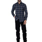 Men Blue Plaid Flannel Button Down Shirt