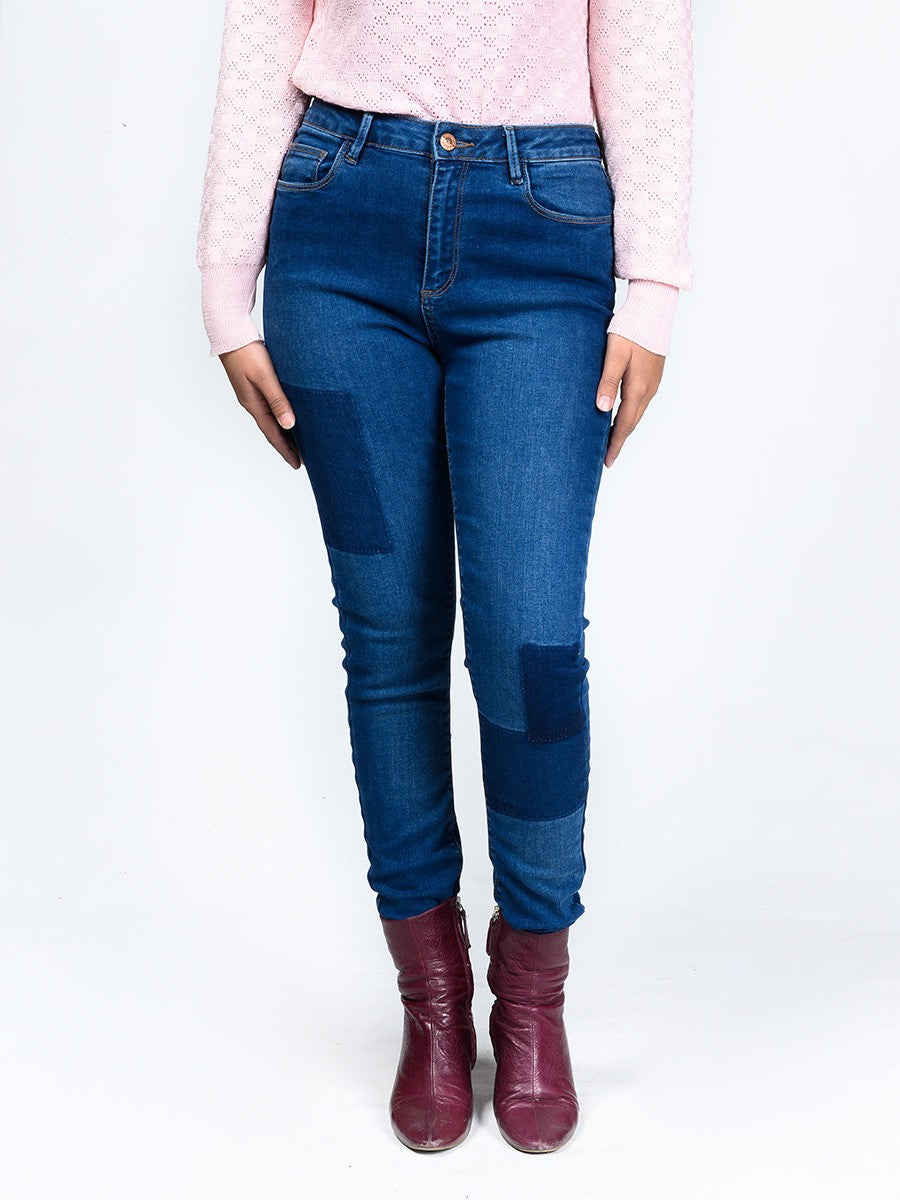 Blue Stretch Patched Denim Jenna Jeans