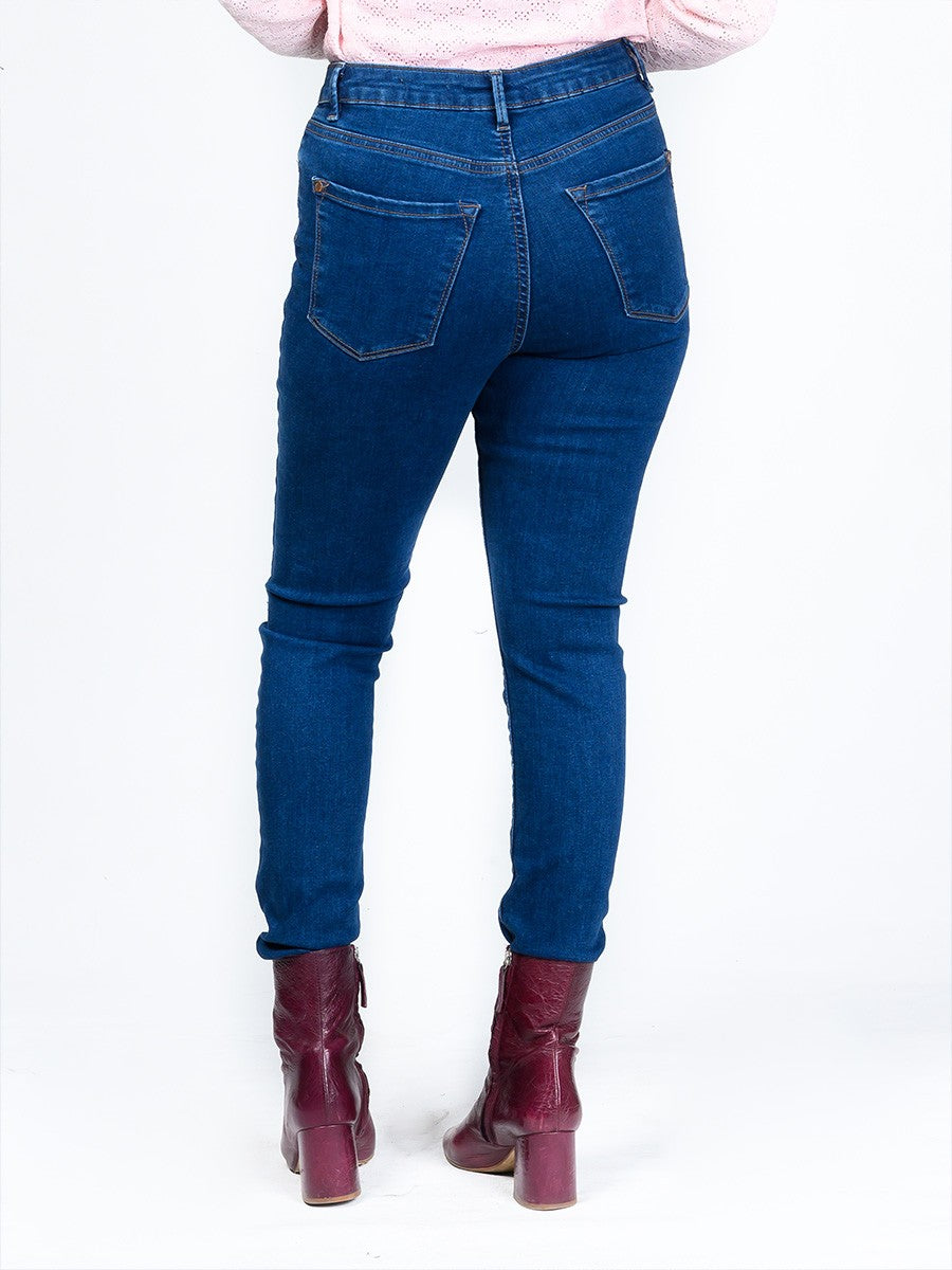 Blue Stretch Patched Denim Jenna Jeans