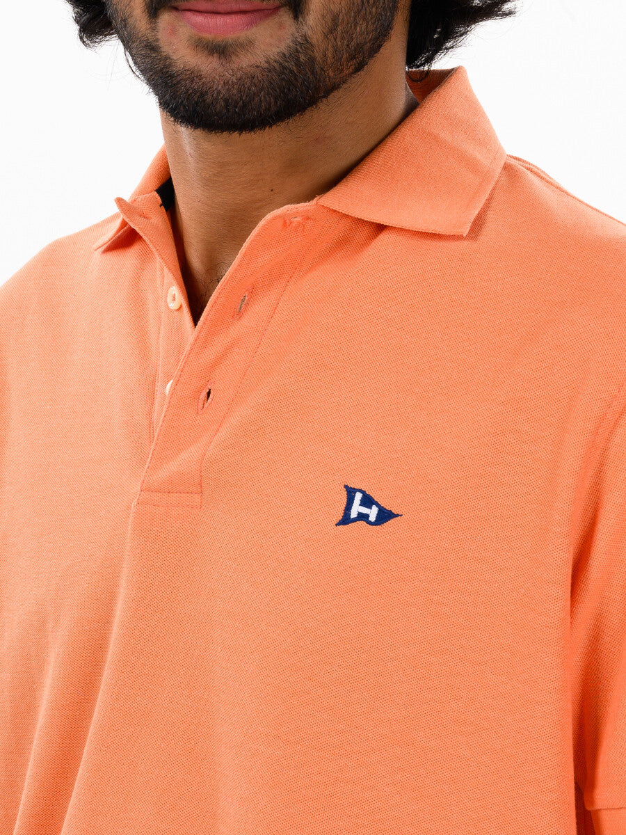 Men s Orange Iconic Mesh Regular Fit Short Sleeve Polo Shirt